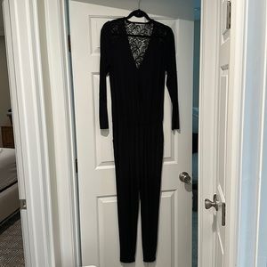 Tart Black Jumpsuit, Size Small, Lace details on back and sleeves, Elastic waist